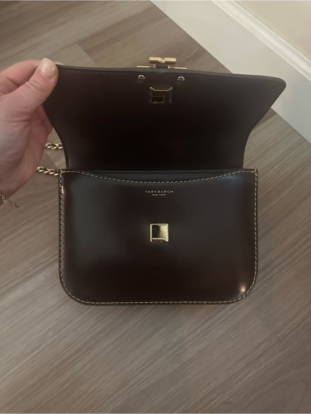 Tory Burch Dark Brown Leather Crossbody with Gold Chain - Picture 3 of 7